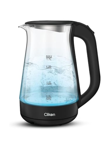 Clikon &ndash; 1.7 Liter Glass Body Electric Cordless Kettle with 360&deg; Swivel Base,Auto Cut-off Function, LED Indicator, 1850-2200W, 2 Years Warranty, Clear - CK5147