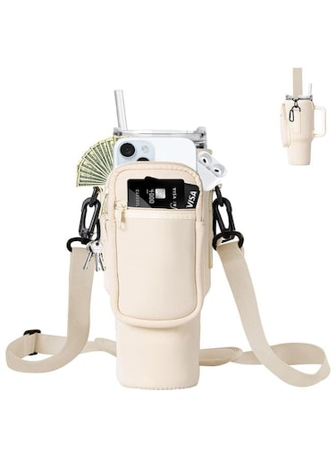 Bottle Holder With Strap for 40 oz Tumbl With Handle, With Cell Phone Pocket and Adjustable Shoulder Strap Tumbler Accessories for Water Bottle Sleeve For Outdoor