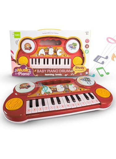 Baybee Mini Piano Keyboard Musical Toy for Kids, 23 Keys Baby Piano with ABC Instruments &amp; Music Toys for Toddlers, Learning Piano with Sheet Music Card for Infants 3+ Years Boys Girls (Red)