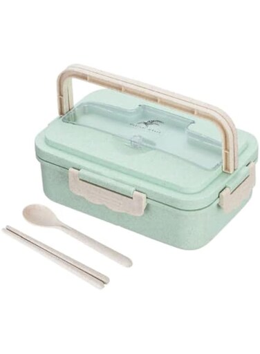 Portable Lunch Box Lunch Bento Box Cutlery Set Microwave Adult Kitchen Supplies (Green) 313