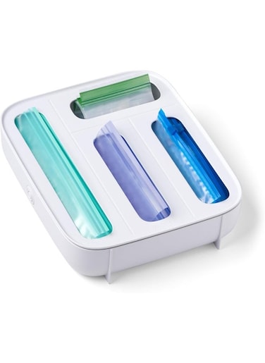 YouCopia StoraBag Plastic Sandwich Bag Organizer for Kitchen Storage, 4-Slot, White