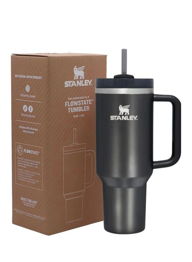 Quencher H2.0 FlowState Vacuum Insulated Tumbler &acirc;&euro;&ldquo; 40 oz Black Stainless Steel Travel Mug with Leakproof Lid &amp; Straw   Double-Walled Design Keeps Drinks Hot for 7 Hours &amp; Cold for 24 Hours   Durable, Portable &amp; Ideal for Water, Coffee, Smoothies, Iced Tea, and On-the-Go Hydration