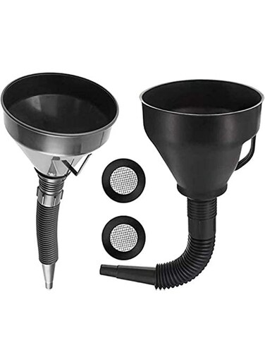 Large Funnel with Strainer, Wide Mouth Automotive Funnel with Flexible Spout Extension, Removable Mesh Filter, Oil Water Fuel Coolant Transfer for Car Garage Kitchen