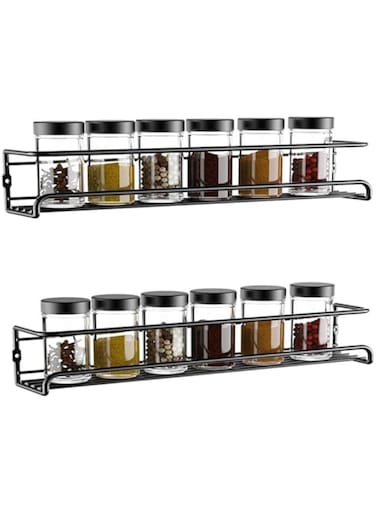Magnetic Stove Top Shelf, Set of 2 Over the Stove Kitchen Organizer Spice Shelf,Spice Rack Wall Mounted,Spice Shelf for Kitchen Wall, Hanging Storage Shelves for Spices, Herbs, Jars,Black