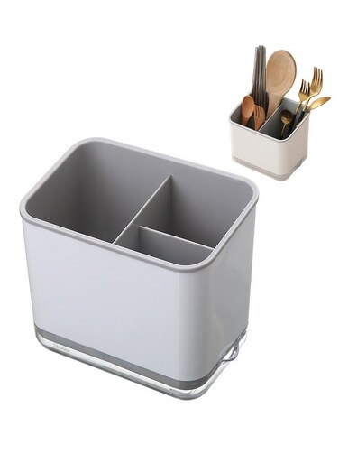 Holder, Cutlery Drainer Sink Caddy, Chopsticks Spoon Fork Holder, Cooking Utensil Drain Rack, Tableware Storage Holder, Kitchen Ware Organizer Compartment Box, Grey
