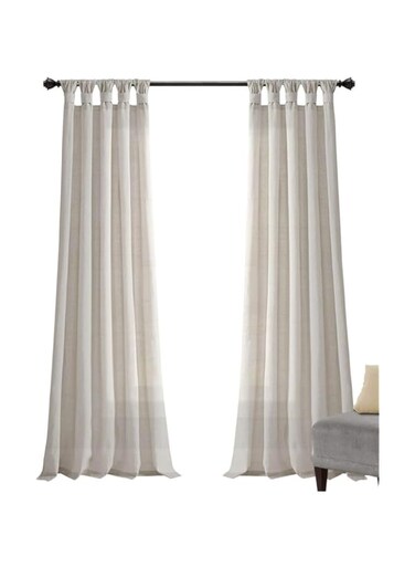 Lush Decor Burlap Knotted Tab-Top Window Curtain Panel Pair, 45"W x 95"L, Light Linen