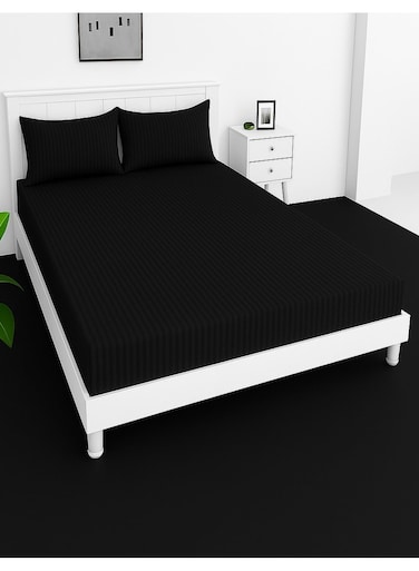 Deep Fitted Bed Sheet +2Pcs Pillow Covers, King/Queen/Double/Single Sizes, Color Black, Depth 30cm
