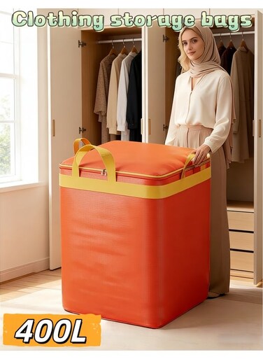Bags Heavy Duty Extra Large Storage Tote for Space Saving, Traveling Organizer with Zippers &amp; Strong Carrying Handles for Clothes Packing, Moving Supplies (D-122M-ORANGE-L)