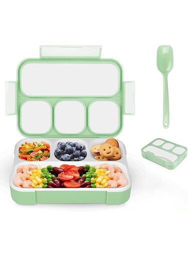 YHRY Bento Lunch Box for Kids, 4 Compartment Kids Lunch Box, Cute Bento Snack Box, with Utensils, Leak Proof, Keep Food Fresh, BPA Free, Easy to Clean, for Adults and Kids, Green