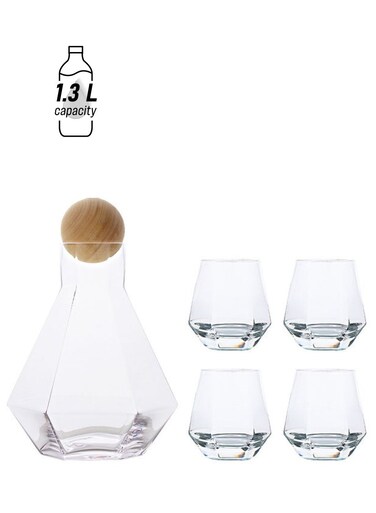 Art Pack of 5 Glass Water Bottle Set Clear 1.3Liters