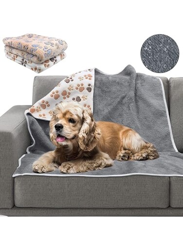 KOWVOWZ 2 Pack Waterproof Dog Blanket, Washable Pet Dog Blankets, Puppy Blanket Soft Plush Reversible Throw Blanket for Small Medium Dogs Puppy Cats (L)