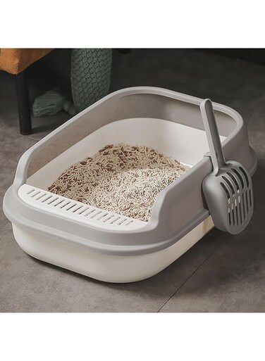 ZPLNOSIN Large Open Cat Litter Box, Anti-Splash Cat Toilet with Litter Cleaning Scoop Waste Box, Cat Sandbox and Deodorizing Cat Pan Litter Tray, Kitten Potty Training