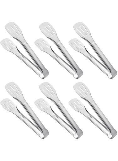 Much Hotter JXHAPY Serving Tongs Kitchen Tongs,Buffet Tongs, Stainless Steel Food Tong Serving Tong,small tongs 6 Pack (9 Inch)