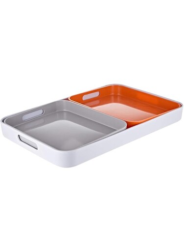 Harmony Melamine Rectangular Tray Set of 3, White and Orange (Multi Color)
