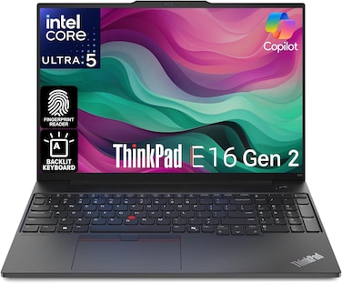Lenovo ThinkPad E16 Gen 2 Laptop, 16" WUXGA  Display, Intel Ultra 5 125U, 8GB DDR5 RAM, 512GB SSD, Intel Iris Graphics, English KB, FreeDos (NO Windows) Black
