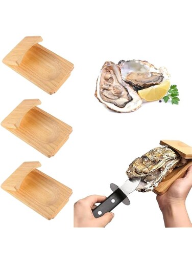 NALACAL Shucking Clamp for Oyster, Wood Oyster Holder Shucker Tool, Opener Shucking Block Seafood Shucking Clip for Kitchen Home Outdoor Barbecue Camping (3PCS)