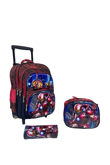 3 Pieces Cartoon-Printed School Trolley Bag for Kids with Lunch Bag and Pencil Pouch Included