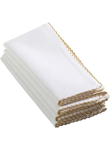 SARO LIFESTYLE - 1442.GL20S 1442 Recotting Collection Whip Stitched Design Dinner Napkins, Gold-Set of 4 Pcs, 20", 4 Pieces