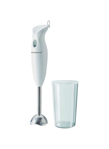 Olsenmark Hand Blender, 200W - Stainless Steel Blade - Detachable Stick &amp; Hang Up Loop - One Speed Operation - Anti-Splash Bade Guard - 600ml Jar with Lid