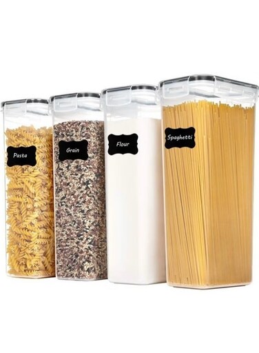 Airtight Food Storage Containers - BPA-Free Plastic Kitchen Organizers with Leak-Proof Lids, Labels &amp; Snap Closures for Dry/Wet Food, Cereal, Snacks &amp; Meal Prep