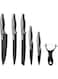 DESEAR 6Pcs Knife Set, Stainless Steel Professional Kitchen Chef Knives set with Vegetable Peeler, Sharp Blades with Safe and Sturdy Handles for Slicing Dicing Chopping Paring Cutting (Black)