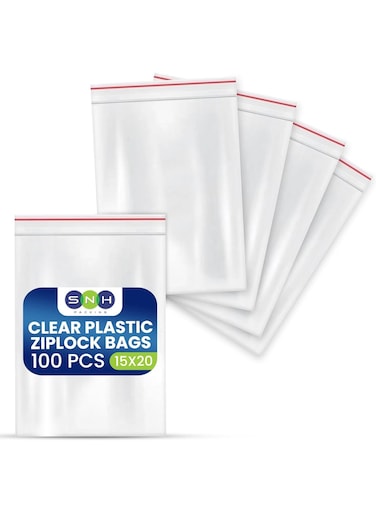 Packing 100 Resealable Zip Bags - Clear Plastic Baggies 27x30cm for Sandwiches, Snacks, Travel &amp; Everyday Food Storage