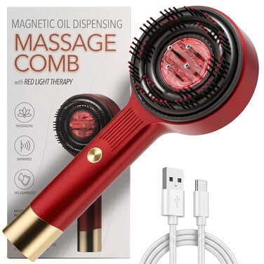 3-in-1 Hair &amp; Scalp Massager with Oil Massage Comb and Red Light Technology
