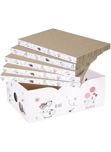 Catinarla 5 Packs in 1 Cat Scratch Pad with Box, Cat Scratcher Cardboard,Reversible,Durable Recyclable Cardboard, Suitable for Cats to Rest, Grind Claws and Play with Scratch Box