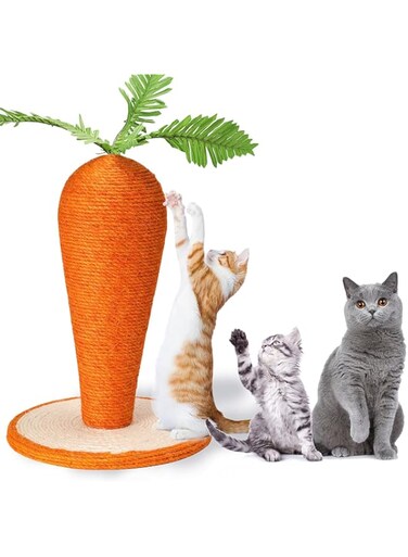TOMVAES Cat Scratching Post,Assembable Carrot Cat Claw Scratcher for Indoor Cats,Sisal Rope Scratch Pad and Carrot Leaves,Interactive Cat Toys,Sisal Cat Post,Sisal Cat Scratcher