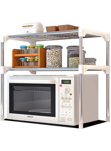 Dubai Gallery 2-Tier Kitchen Storage Shelf Rack Silver/White 57X30X48Cm