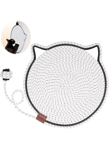 1pcs Cat Scratche Mat, Natural Cotton Rope Cat Scratch Pad, Round Horizontal Floor Cat Scratching Pads for Indoor Cats, Cat Furniture Protector for Wall, Couch, Carpets, Sofa