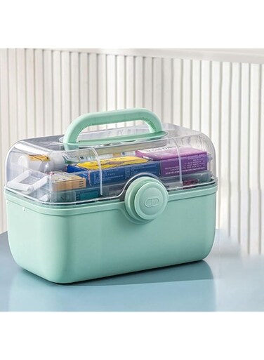 FC22 Medicine Storage Box, First Aid Box, Double Layers Multi Grid Large Capacity Medical Box Organizer Portable Medicine Chest Storage Household Medicine Cabinet Organizer for Home School