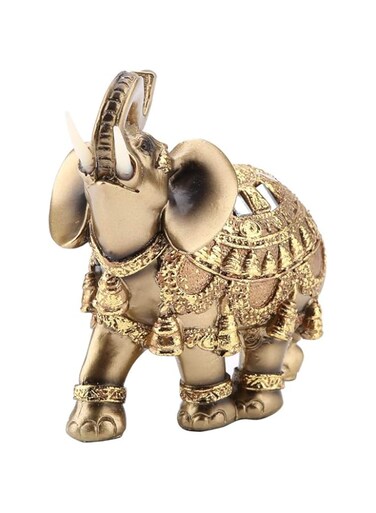 Walfront Lucky Feng Shui Golden Elephant Statue Sculpture Wealth Figurine Gift Home Decoration (Golden large)