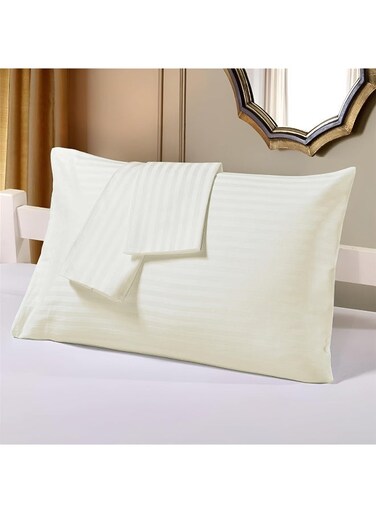 Linen Klub Standard Pillowcase 2-Piece Set - Luxurious 100% Cotton 250TC Sateen with Elegant 1 cm Stripe Design, Size: 50 x 75 cm, Crisp Cream for a Touch of Sophistication in your Bedroom