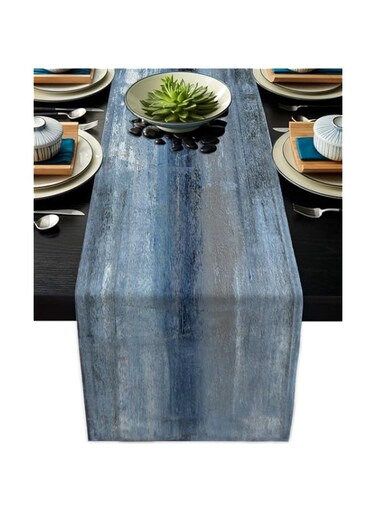 AILUER Blue Grey Table Runners Modern Art Farmhouse Linen Table Runners Dresser Scarves Retro Rustic Style for Party Kitchen Dining Table Coffee Holiday Party Decor (13"x 90", Blue Grey)