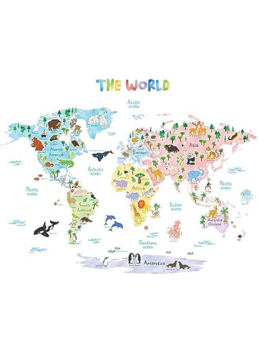 bpa Animal World Map Kids Wall Stickers Wall Decals Peel and Stick Removable Wall Stickers for Kids Nursery Bedroom Living Room (Xlarge) d&eacute;cor