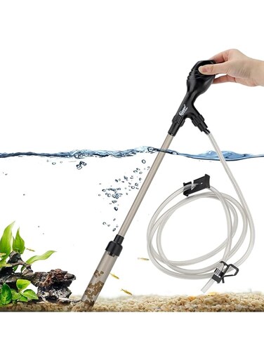 hygger Small Gravel Vacuum for Aquarium, Manual 80GPH Aquarium Gravel Cleaner Low Water Level Water Changer Fish Tank Cleaner with Pinch or Grip Run in Seconds Suction Ball Adjustable Length (M)