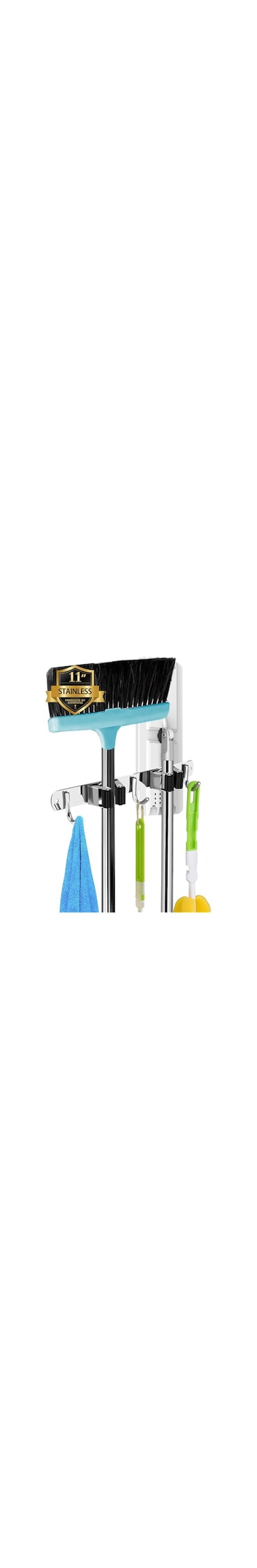 2 Racks and 3 Hooks Broom and Mop Holder Wall Mounted Garage Organizer Storage Tool Racks Stainless Steel Heavy Duty Hooks Self Adhesive Solid Non-slip Wall Hangers for Home Kitchen Garden Laundry