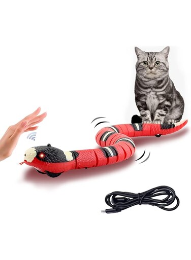 Jemey Cat Toys Snake, Simulation Smart Sensing Snake for Pet Toys, USB Rechargeable Tricky Snake Toys for Cats, Automatically Sense Obstacles and Escape