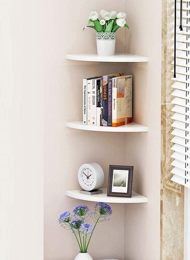 Floating Corner Wall Shelf 3Pcs Triangle Bookshelf Home Decor 3 Tier Display Organizer 40cm White