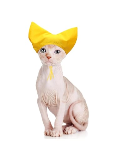 Cat Waterproof Shower Cap, Reusable and Adjustable Strap Style Ear Cups Waterproof Head Cover for Domestic Cats and Dogs (Yellow)