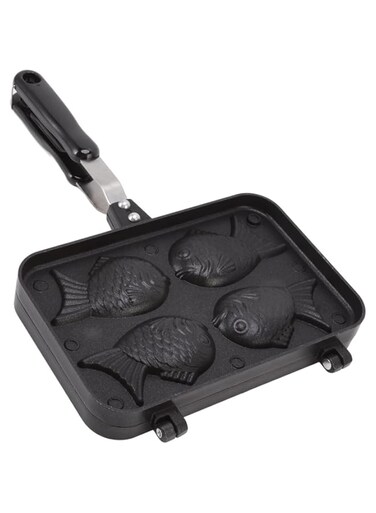 fannay 4 Trays Taiyaki Fish Shape Cake Pan, Non Stick Waffle Cake Maker Waffle Pan with Anti Scalding Handle, Fish Shaped Pancake Double Pan for Baking DIY Cooking Party Dessert
