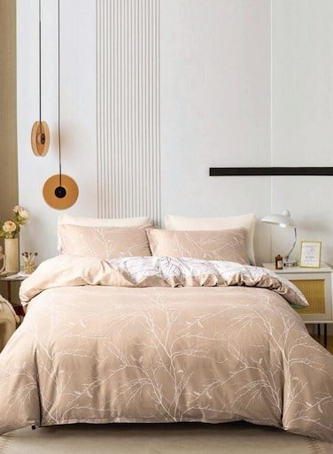 Home Queen size reversible Duvet Cover Set, Pine Brown Color, Twigs Design