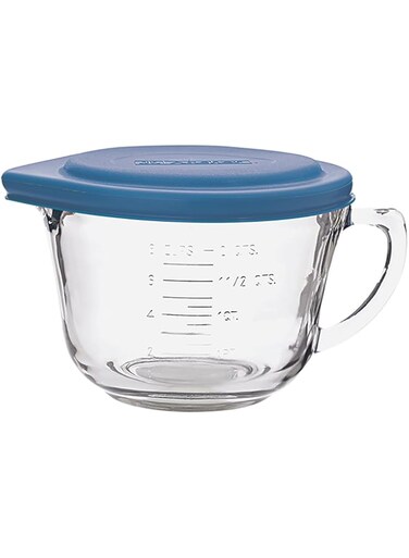 Anchor Hocking Batter Bowl, Glass Mixing Bowl with Blue Lid - 2.0 Ltr (81106)
