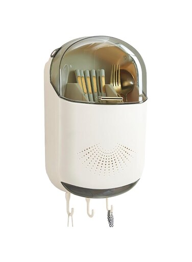 Kitchen Cutlery Drainer Wall Mounted Kitchen Utensil Holder Kitchen Cutlery Storage Box Chopstick Container with Lid Hanging Kitchen Utensil Holder Dustproof Spoon and Chopstick Organizer Drain Racks