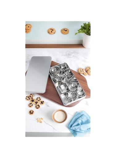 Sweet seven 30-Piece Mini Cookie Cutter Set - Stainless Steel Shapes for Pastry, Pie Crust, Fruit - Star, Flower, Heart, Square, Triangle, Oval, Raindrop &amp; More Geometric Molds