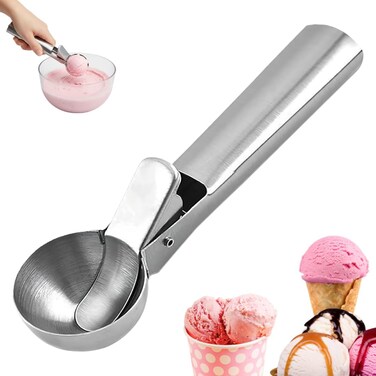 Ice Cream Scoop &acirc;&euro;&ldquo; Stainless Steel Heavy Duty Scooper with Trigger for Ice Cream, Gelato, Cookie Dough, Sorbet, Melon, Hard Frozen Dessert Spoon, Silver &acirc;&euro;&ldquo; 1 Pack