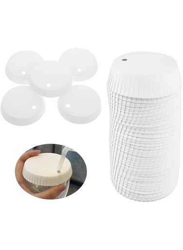 SYOSI Disposable Paper Cup Lids with Straw Hole and Vent, Universal Fit for 7mm Straws, Eco-Friendly Recycled Paper Covers for Coffee Shops and Hotels, 100 Pack (6.5 x 6.5 cm)
