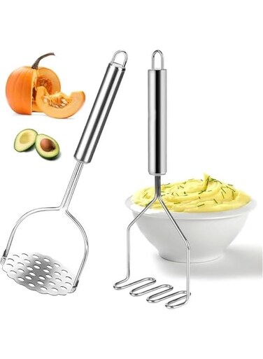 2Pcs Potato Masher, Heavy Duty Stainless Steel Integrated Masher Kitchen Tool Wire Masher for Potatoes, Avocados, Beans, or Fruit &amp; Vegetables