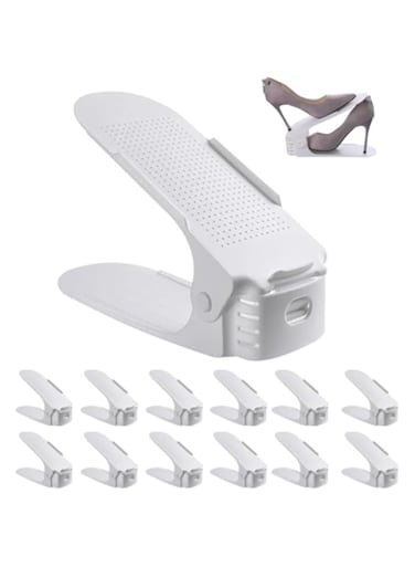 12-Pieces Adjustable Shoe Organizer Double Layer Shoe Rack Stackable Shoe Slot for Closet, White